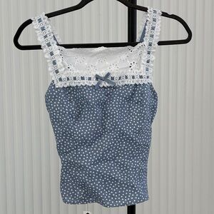 Reformation Blue and White Polka Dot Camisole